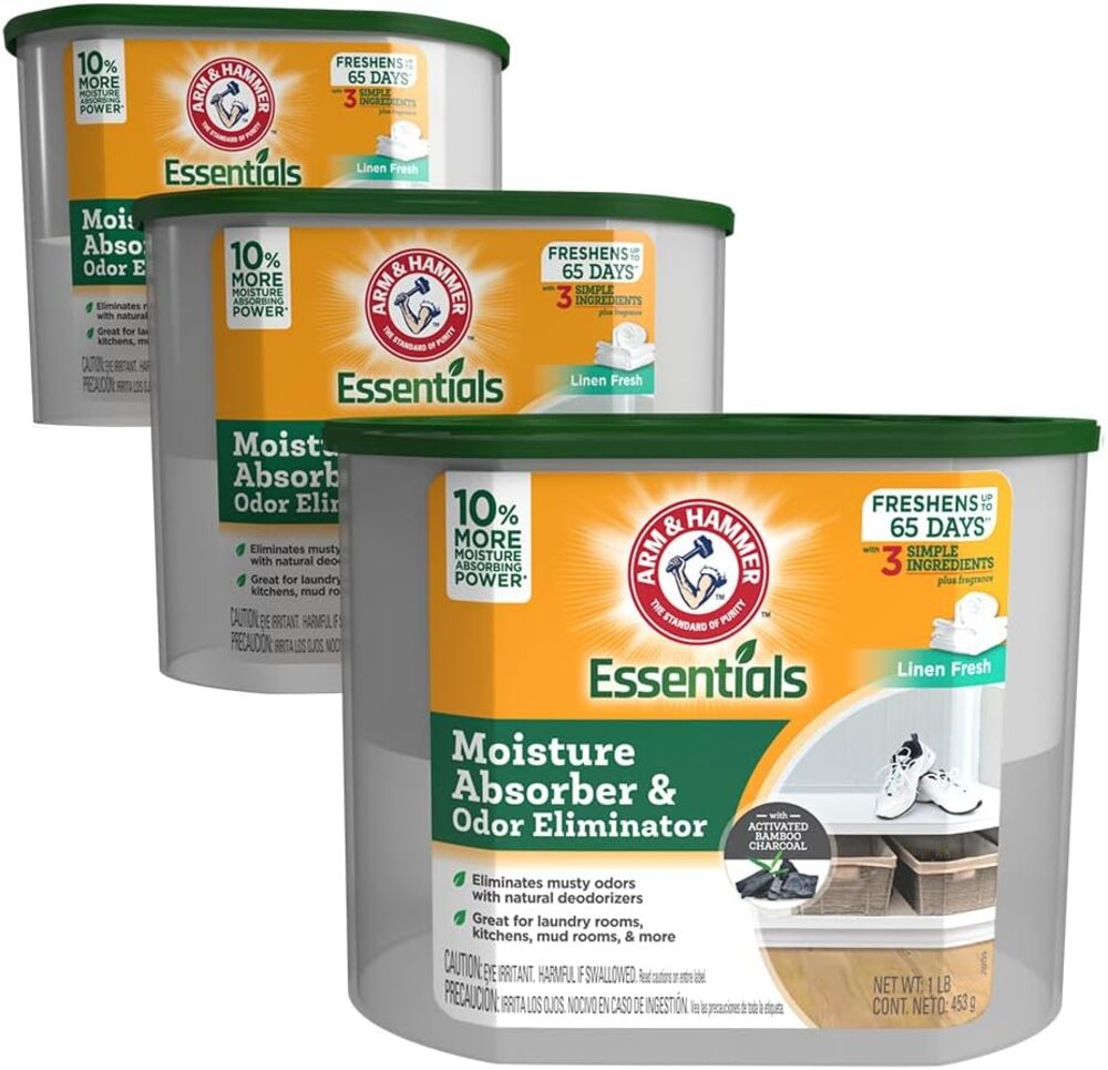 3-Pk Arm & Hammer Essentials Disposable Moisture Absorber Odor Eliminator, Linen